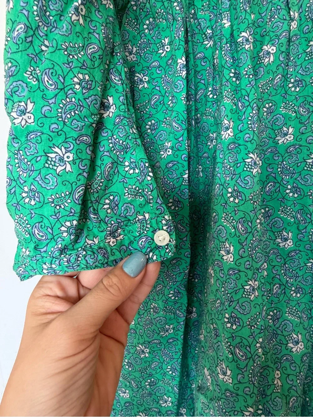 J. Crew Green Floral Long-Sleeve Button Dress with Lace - Picture 6 of 10